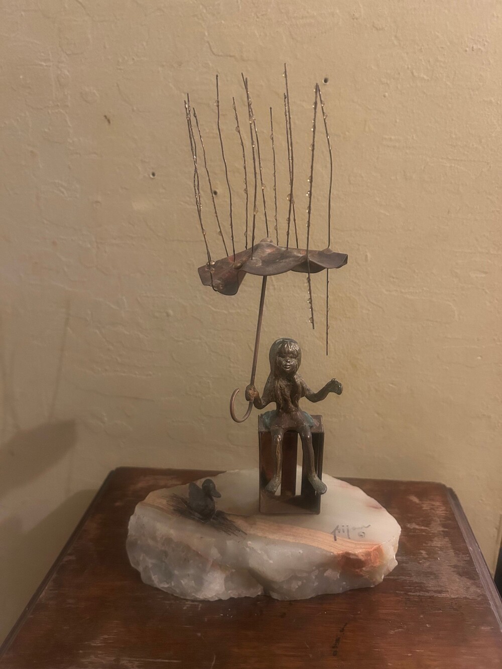 Bronze Sculpture Girl with Umbrella by Bijan